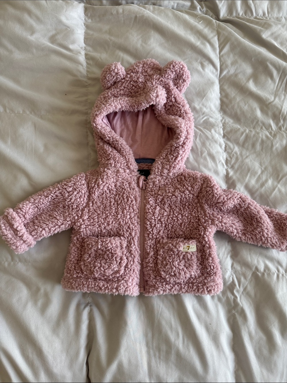 7 For All Mankind Pink Sherpa-Lined Baby Hoodie